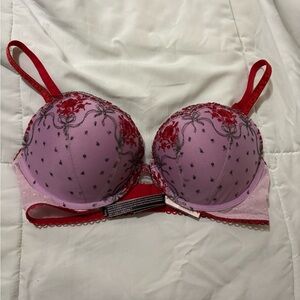 Victoria's Secret Red and Lavender Embroidered Bra